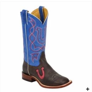 NWT Tony Lama Women’s Blue Shaft Brown Leather Western Cowboy Boot - 10